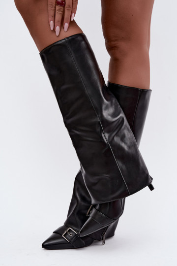 bottes hautes isolées avec talons fins et boucles en couleur noire Kelra