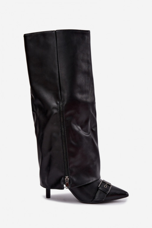 bottes hautes isolées avec talons fins et boucles en couleur noire Kelra