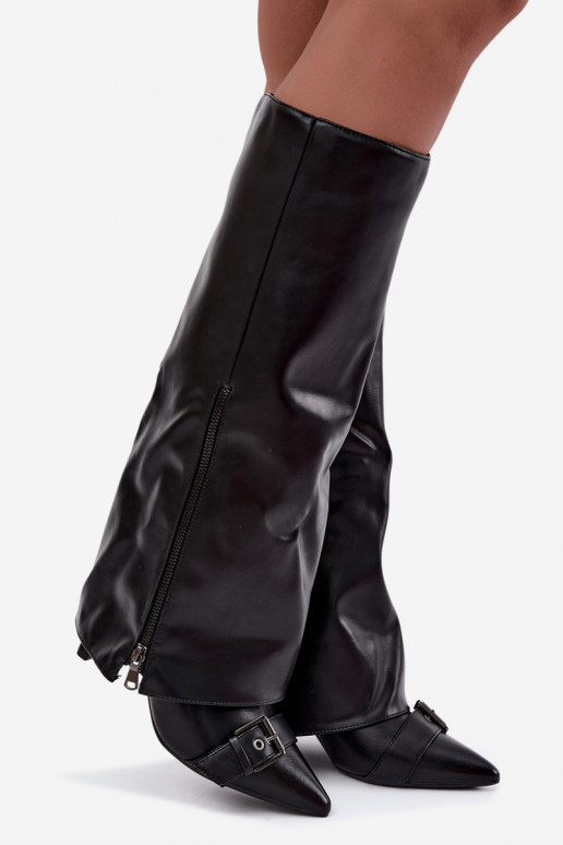bottes hautes isolées avec talons fins et boucles en couleur noire Kelra