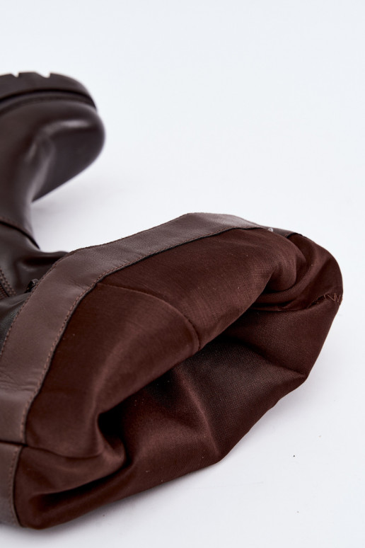 bottes hautes pour femmes avec talons larges et nœuds en couleur marron Amely