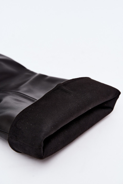 bottes hautes pour femmes à enfiler avec talons en simili cuir couleur noire Favra
