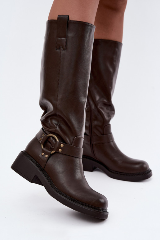 Bottes longues pour femmes avec des détails décoratifs en couleur chocolat Rileta