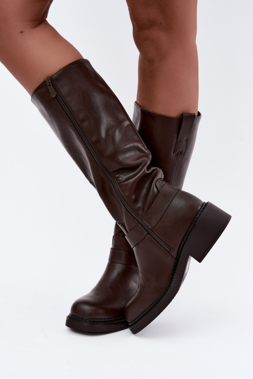 Bottes longues pour femmes avec des détails décoratifs en couleur chocolat Rileta
