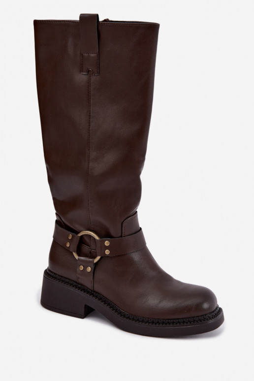 Bottes longues pour femmes avec des détails décoratifs en couleur chocolat Rileta