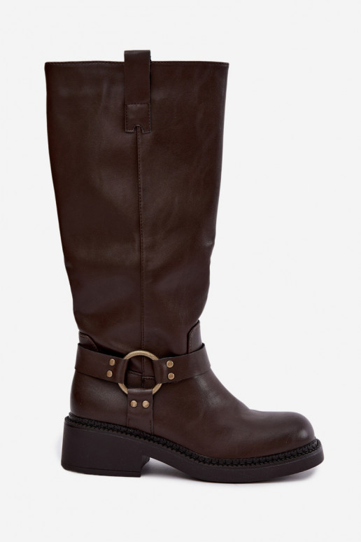 Bottes longues pour femmes avec des détails décoratifs en couleur chocolat Rileta