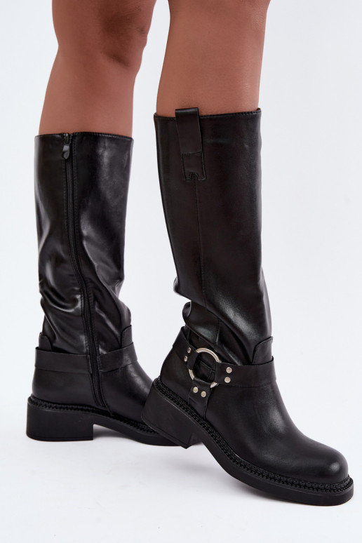 Bottes longues pour femmes avec des détails décoratifs en couleur noire Rileta