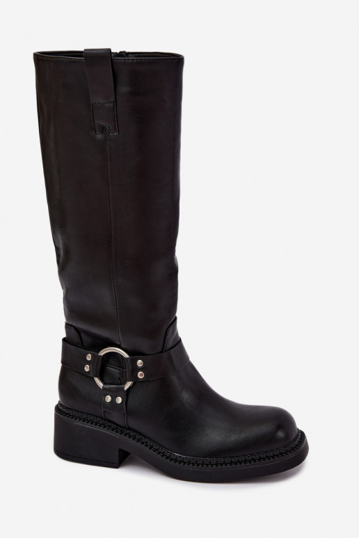 Bottes longues pour femmes avec des détails décoratifs en couleur noire Rileta