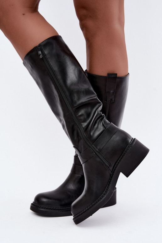Bottes longues pour femmes avec des détails décoratifs en couleur noire Rileta