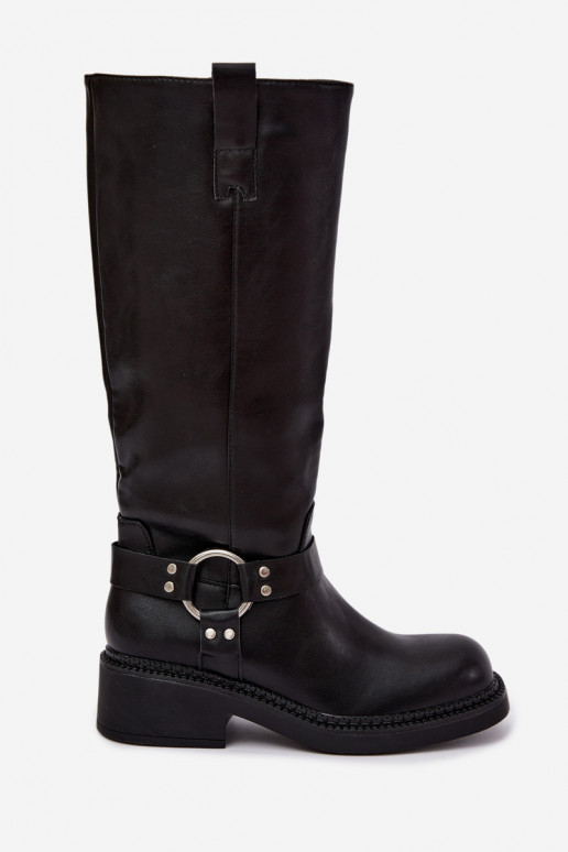Bottes longues pour femmes avec des détails décoratifs en couleur noire Rileta