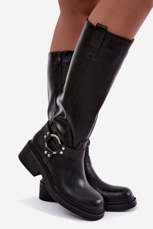 Bottes longues pour femmes avec des détails décoratifs en couleur noire Rileta