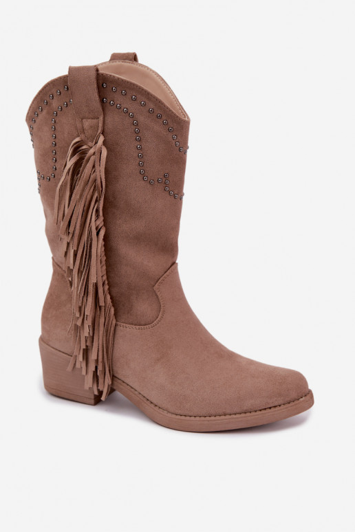 Bottines pour femmes de style cowboy avec des franges et des embellissements en couleur sable Perlia