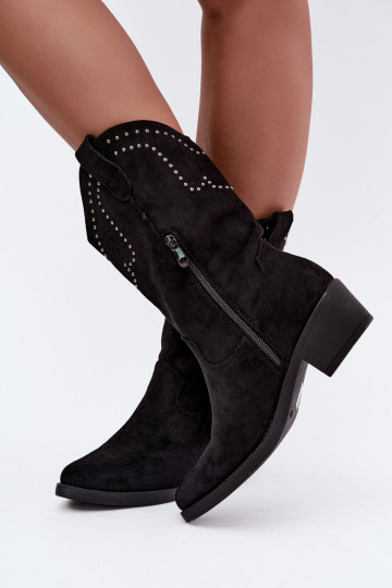 Bottines pour femmes de style cowboy avec des franges et des embellissements en couleur noire Perlia 2