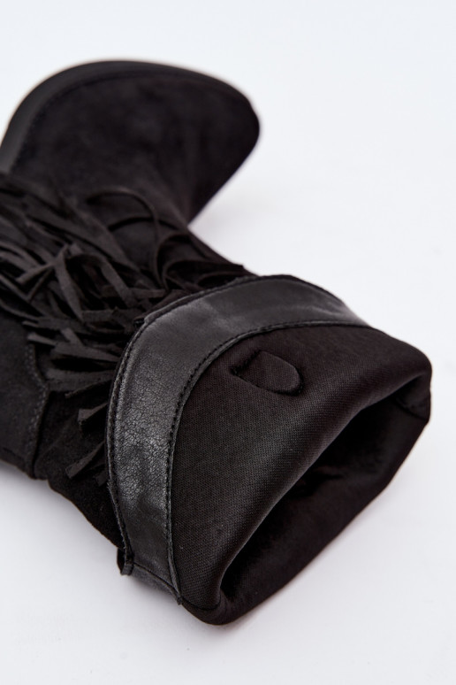 Bottines pour femmes de style cowboy avec des franges et des embellissements en couleur noire Perlia