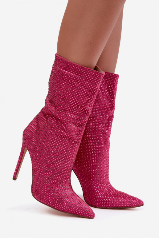 Bottines pour femmes décorées avec des talons fins en couleur rose Galessa