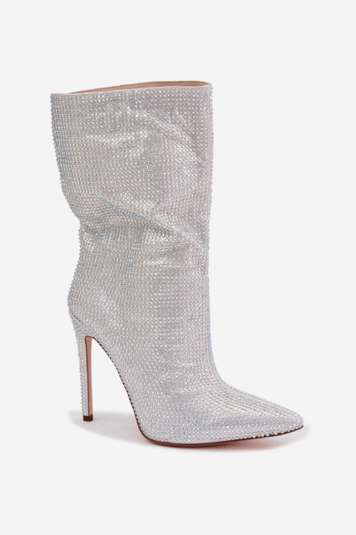 Bottines pour femmes décorées avec des talons fins en couleur argent Galessa