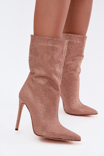Bottines pour femmes décorées avec des talons fins en couleur champagne Galessa