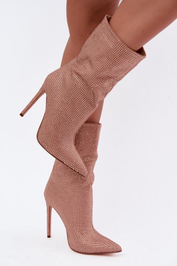 Bottines pour femmes décorées avec des talons fins en couleur champagne Galessa 2