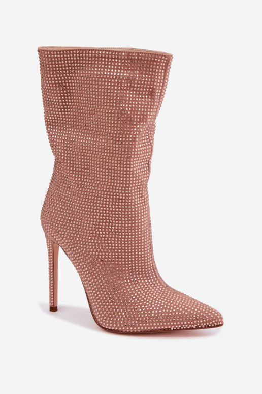 Bottines pour femmes décorées avec des talons fins en couleur champagne Galessa