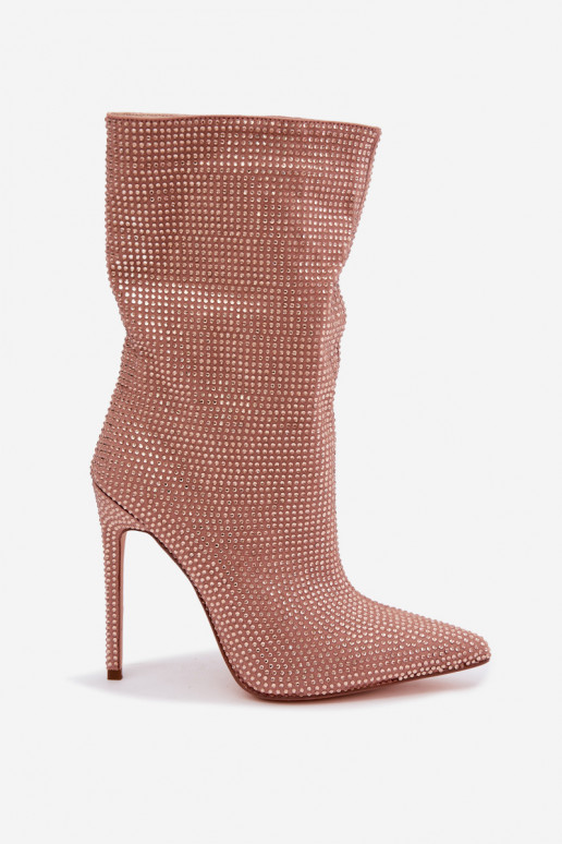 Bottines pour femmes décorées avec des talons fins en couleur champagne Galessa