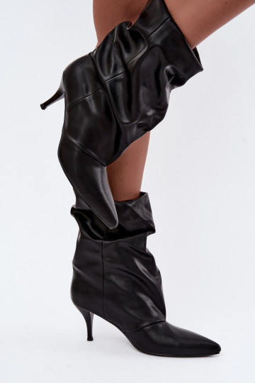 Bottines pour femmes slouchy à enfiler avec des talons fins en couleur noire Harissa 2