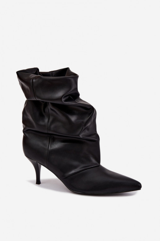 Bottines pour femmes slouchy à enfiler avec des talons fins en couleur noire Harissa