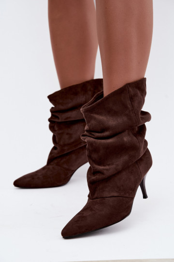Bottines pour femmes slouchy à enfiler avec des talons fins en couleur chocolat Harissa 2