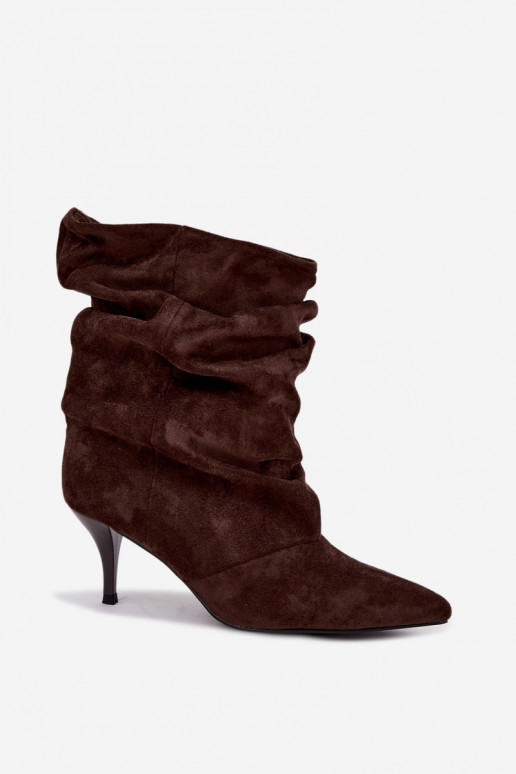 Bottines pour femmes slouchy à enfiler avec des talons fins en couleur chocolat Harissa