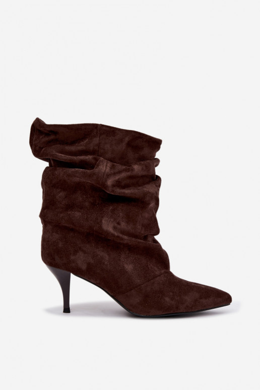 Bottines pour femmes slouchy à enfiler avec des talons fins en couleur chocolat Harissa