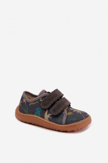 Chaussons Barefoot pour enfants avec des dinosaures Froddo Canvas G1700440-31 Gris