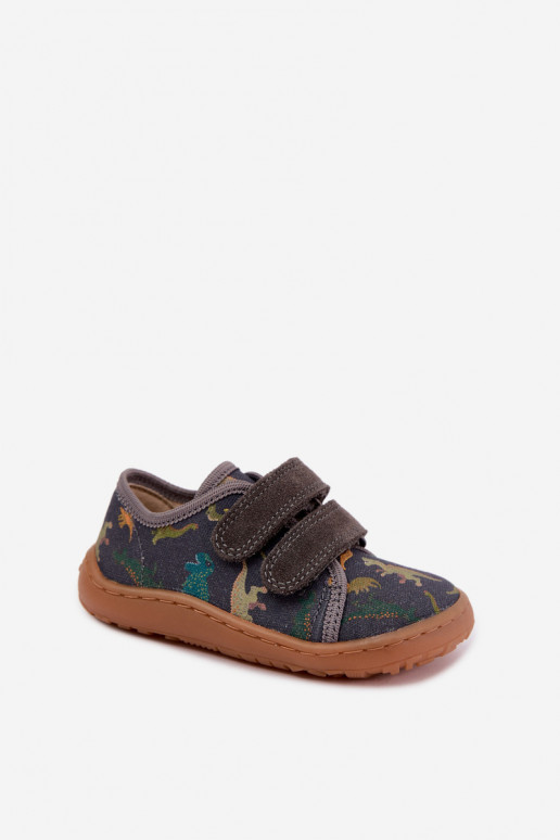 Chaussons Barefoot pour enfants avec des dinosaures Froddo Canvas G1700440-31 Gris