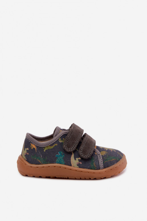 Chaussons Barefoot pour enfants avec des dinosaures Froddo Canvas G1700440-31 Gris
