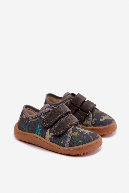 Chaussons Barefoot pour enfants avec des dinosaures Froddo Canvas G1700440-31 Gris