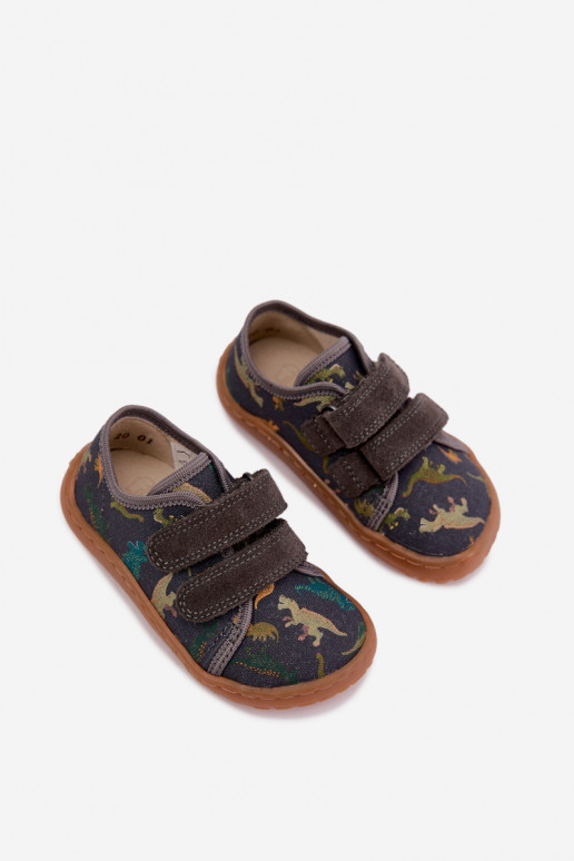 Chaussons Barefoot pour enfants avec des dinosaures Froddo Canvas G1700440-31 Gris