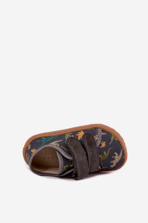 Chaussons Barefoot pour enfants avec des dinosaures Froddo Canvas G1700440-31 Gris