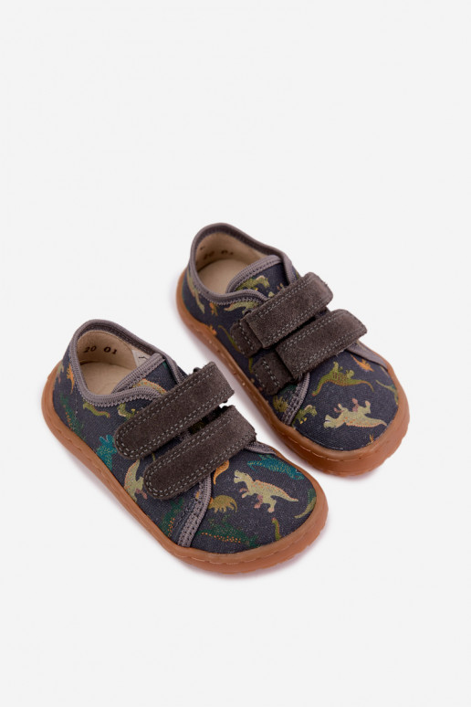 Chaussons Barefoot pour enfants avec des dinosaures Froddo Canvas G1700440-31 Gris