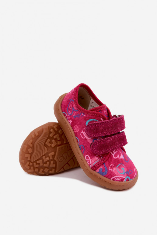 Chaussons Barefoot pour enfants avec des cœurs Froddo Canvas G1700440-24 Rose
