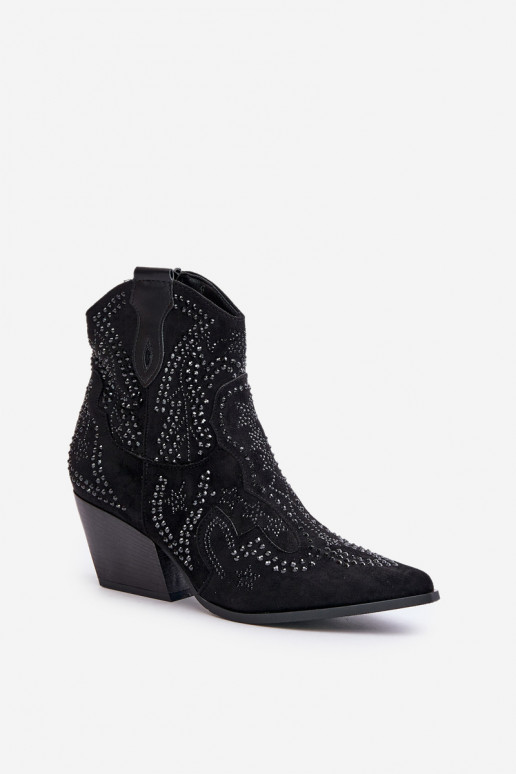 Bottines décorées de style cowboy en noir Kaivina