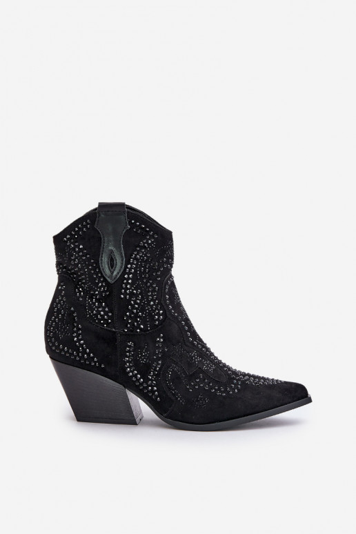 Bottines décorées de style cowboy en noir Kaivina