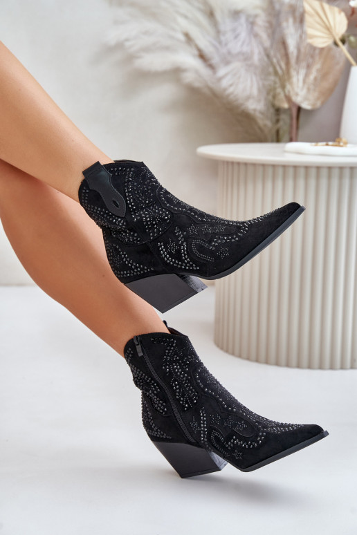 Bottines décorées de style cowboy en noir Kaivina