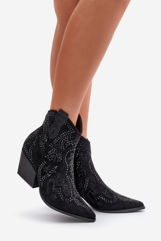 Bottines décorées de style cowboy en noir Kaivina