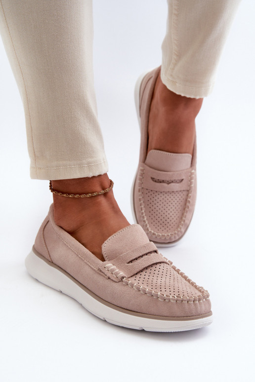 Mocassins en daim sur plateforme Sergio Leone SP012 beige