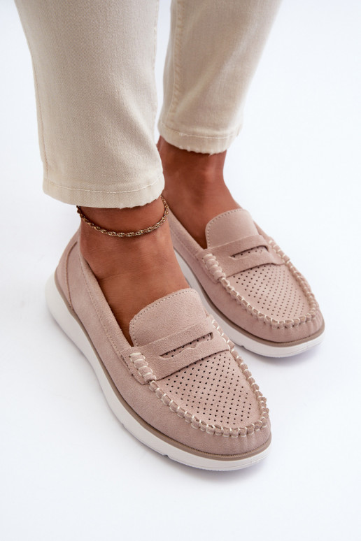 Mocassins en daim sur plateforme Sergio Leone SP012 beige