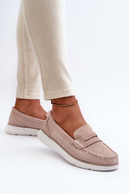 Mocassins en daim sur plateforme Sergio Leone SP012 beige