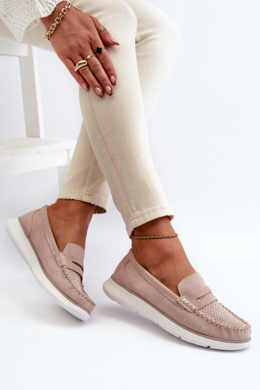 Mocassins en daim sur plateforme Sergio Leone SP012 beige