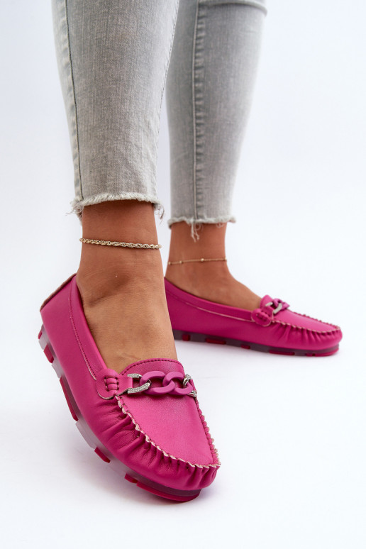 Mocassins en cuir pour femmes avec ornements S.Barski LR339 roses
