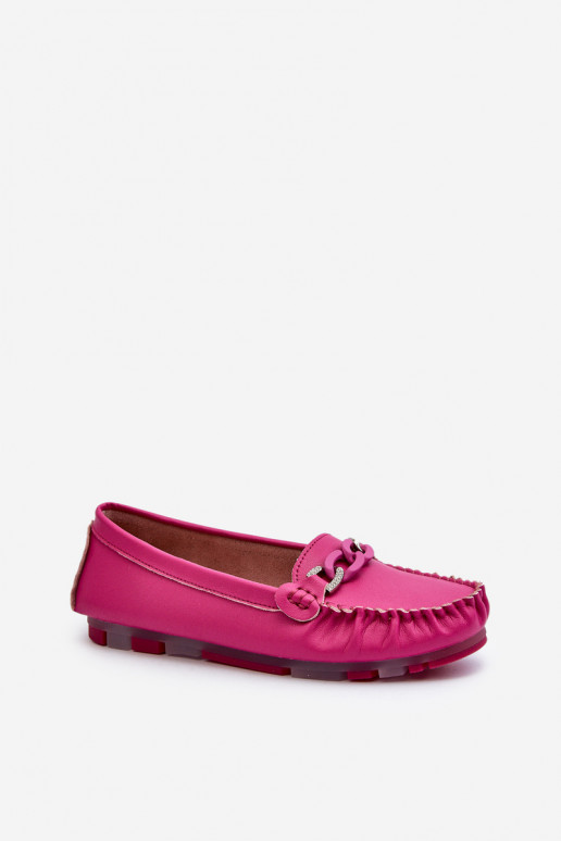 Mocassins en cuir pour femmes avec ornements S.Barski LR339 roses