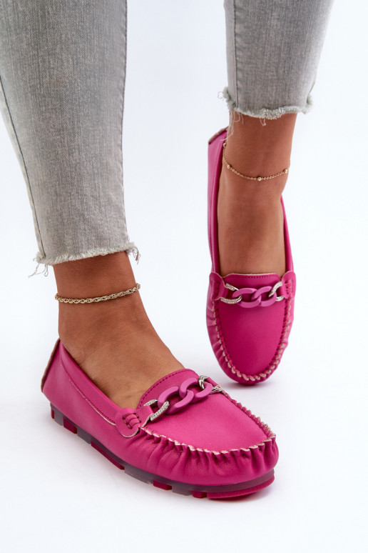 Mocassins en cuir pour femmes avec ornements S.Barski LR339 roses