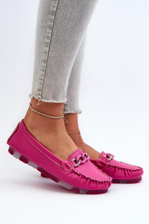 Mocassins en cuir pour femmes avec ornements S.Barski LR339 roses