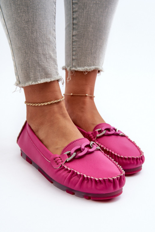 Mocassins en cuir pour femmes avec ornements S.Barski LR339 roses
