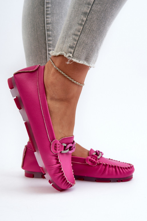 Mocassins en cuir pour femmes avec ornements S.Barski LR339 roses